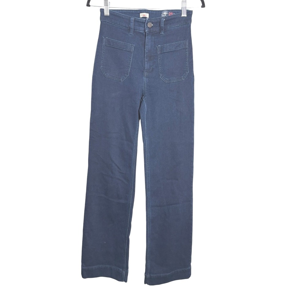 Faherty Womens High Rise Sailor Jeans Dark Indigo Patch Pocket Straight Leg 26
